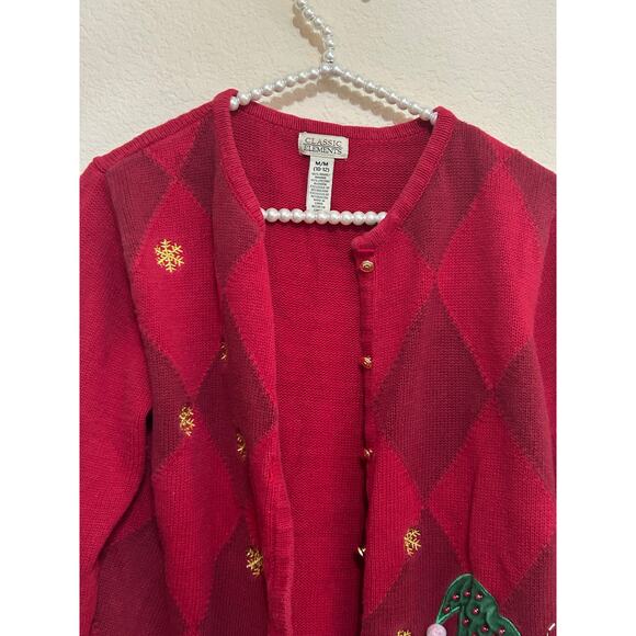 Vintage Red Christmas Sweater Cardigan Santa - Picture 3 of 7